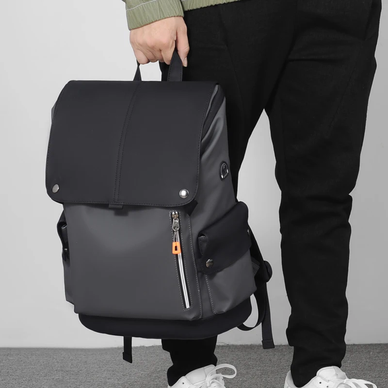 High Quality PU Leather Waterproof Men's Laptop Backpack Large Computer Backpack for Business Urban Man Backpack USB Charging