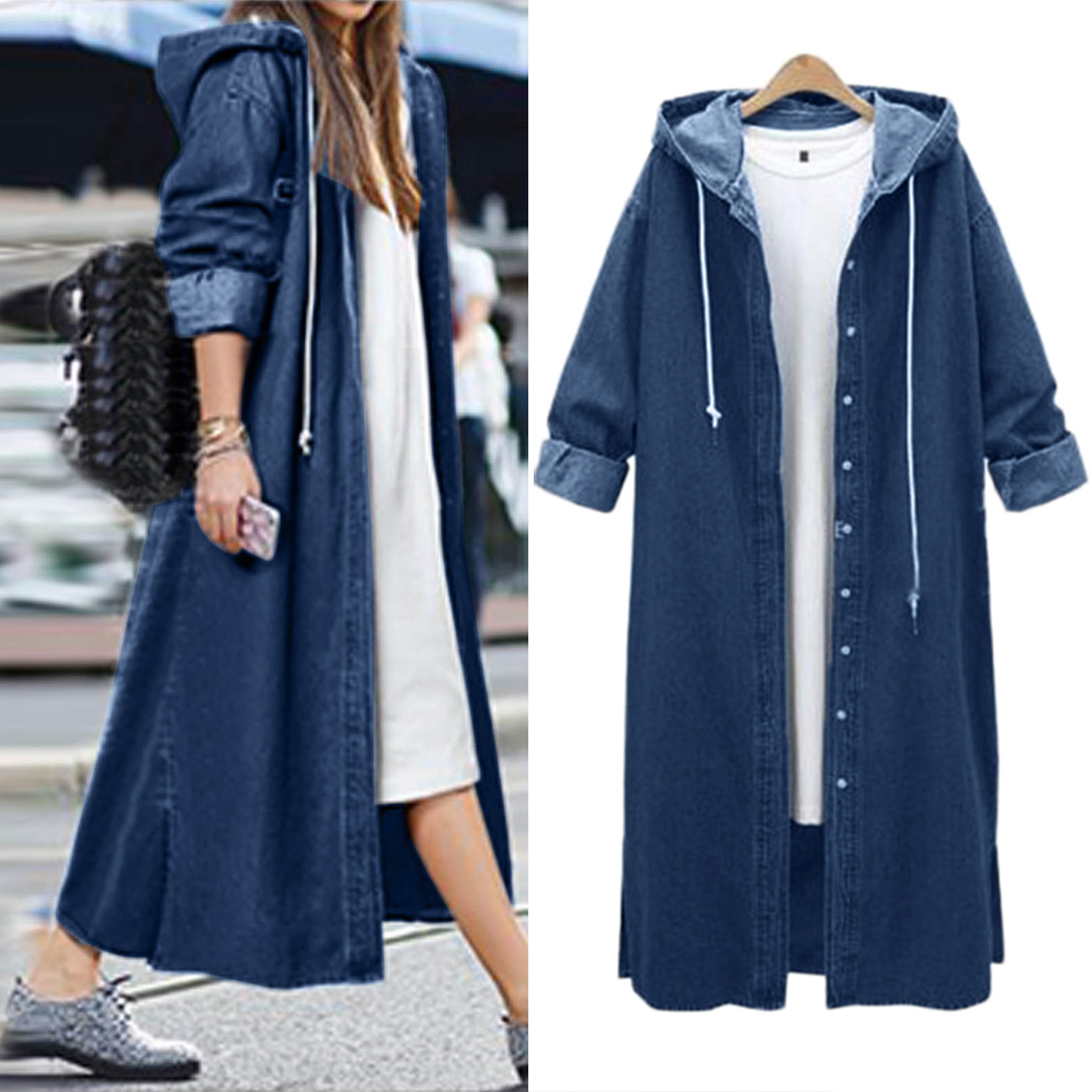 Hooded Outwear Denim Coat For Women Winter Clothes Women Long Overcoat Jacket Coat Jean Sleeve Women's Blouse Veste Femme