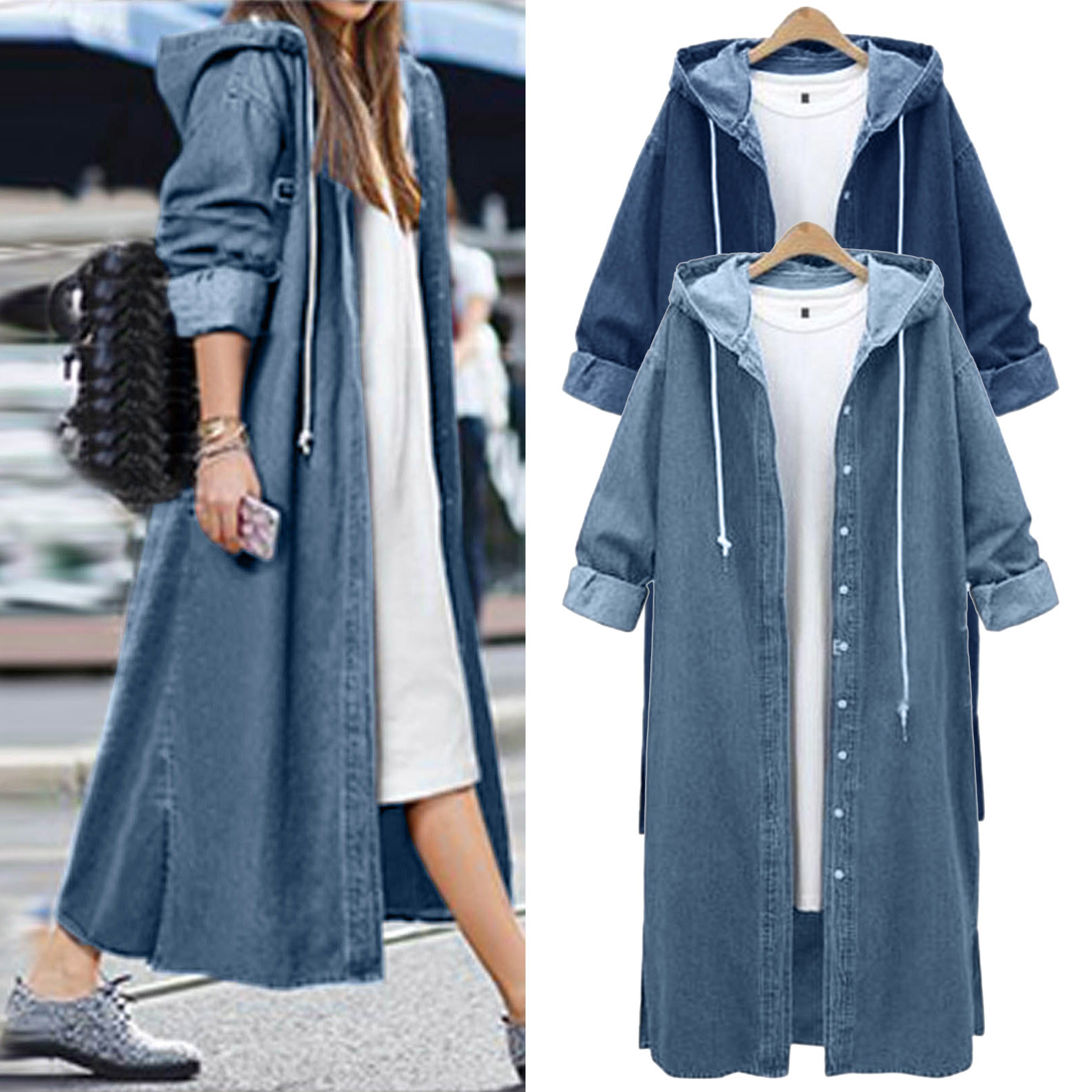 Hooded Outwear Denim Coat For Women Winter Clothes Women Long Overcoat Jacket Coat Jean Sleeve Women's Blouse Veste Femme