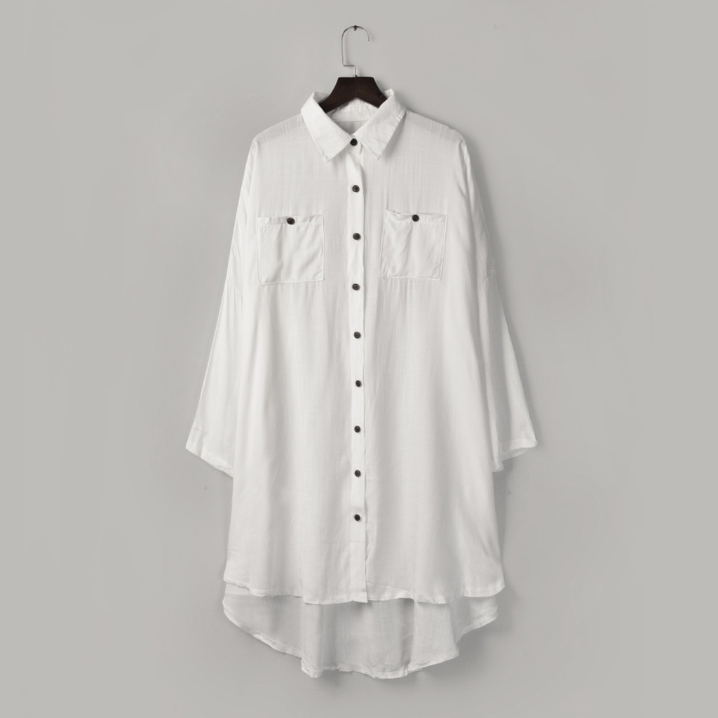 Women Shirt Dress White Long Sleeve Button Up Cotton Linen Mini Dress Ladies Turn-down Collar Loose Party Vestidos Long Tunics