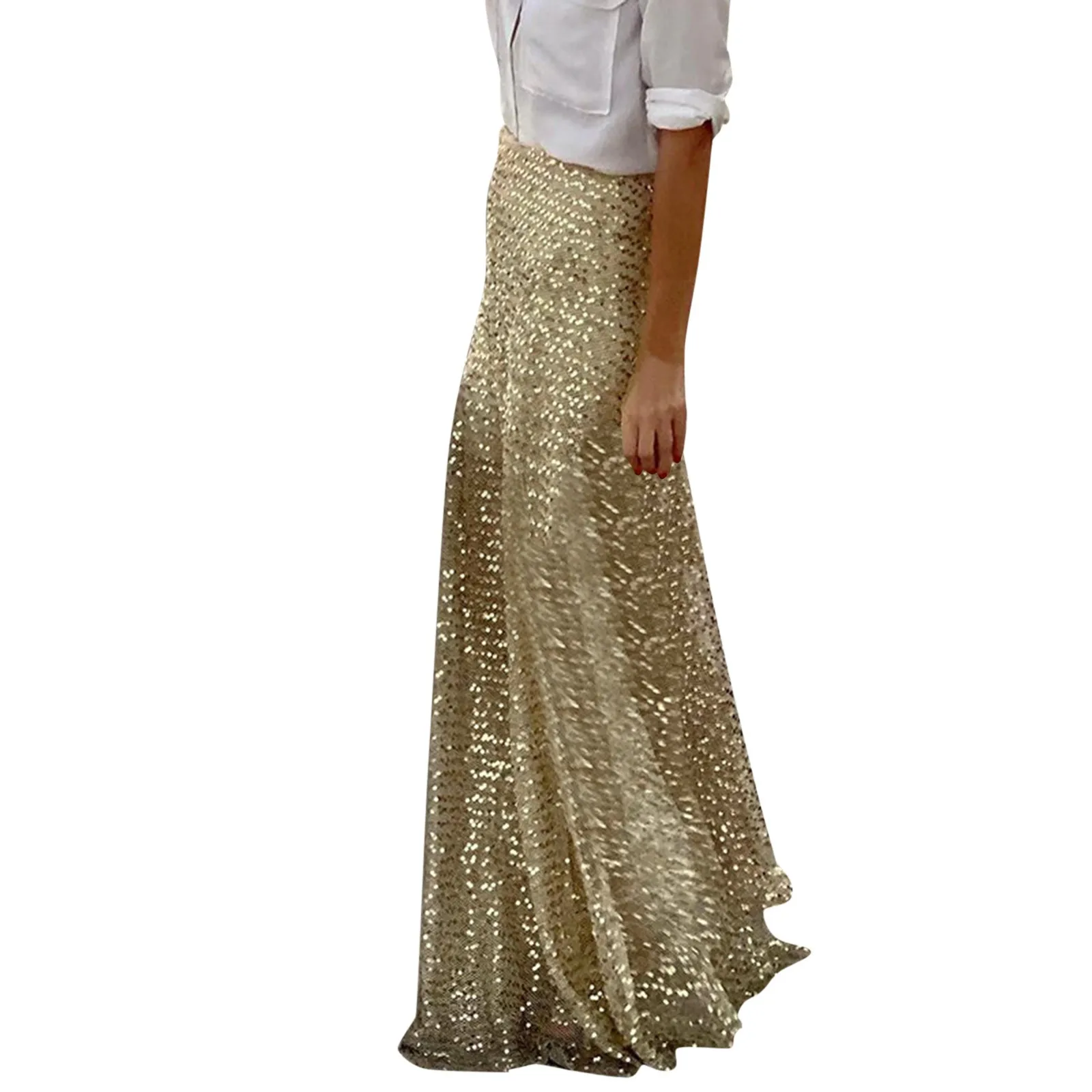 Knit Skirts for Women Women Skirts Elastic Waist Gold Sequin Glitter Skirt Elegant Slim Fit Holiday Long Female Sparky Skirt