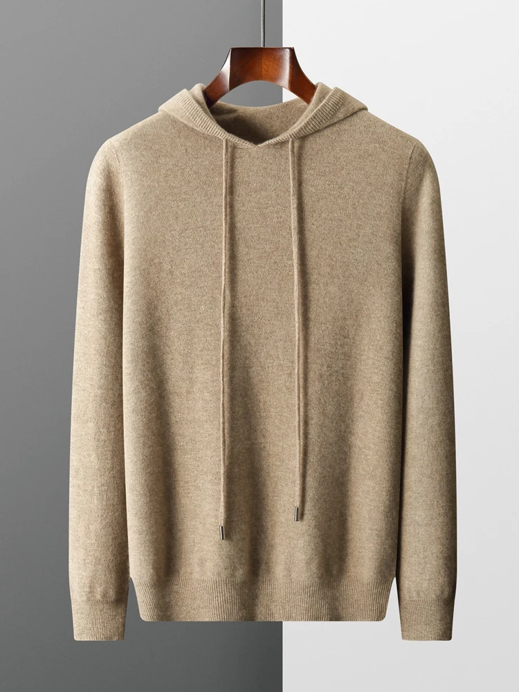 Explosions first-line ready-to-wear 100% pure Australian wool men's hoodie knit hooded cashmere sweater loose sweater in autumn